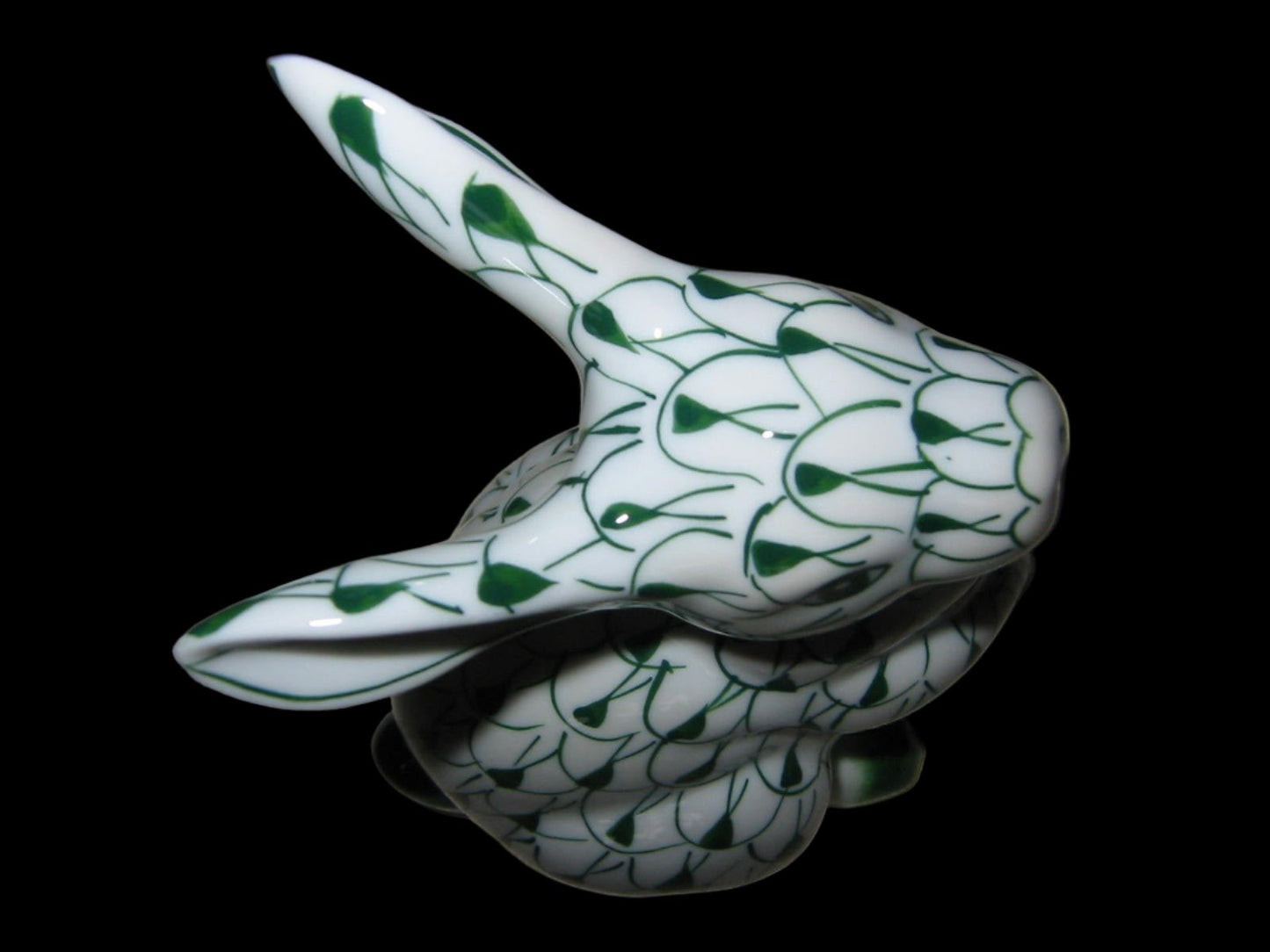 Herend Style Green White Hand Painted Porcelain Rabbit Figurine - Designer Unique Finds 
 - 3