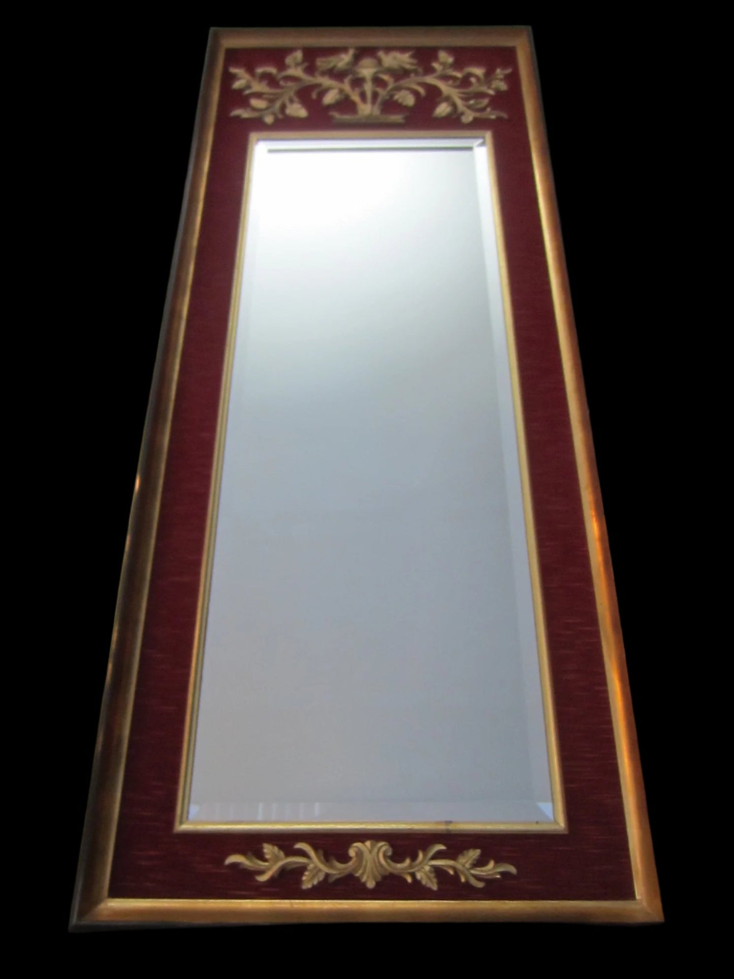 La Barge Baroque Style Red Fabric Gold Ornate Beveled Floor Mirror - Designer Unique Finds 