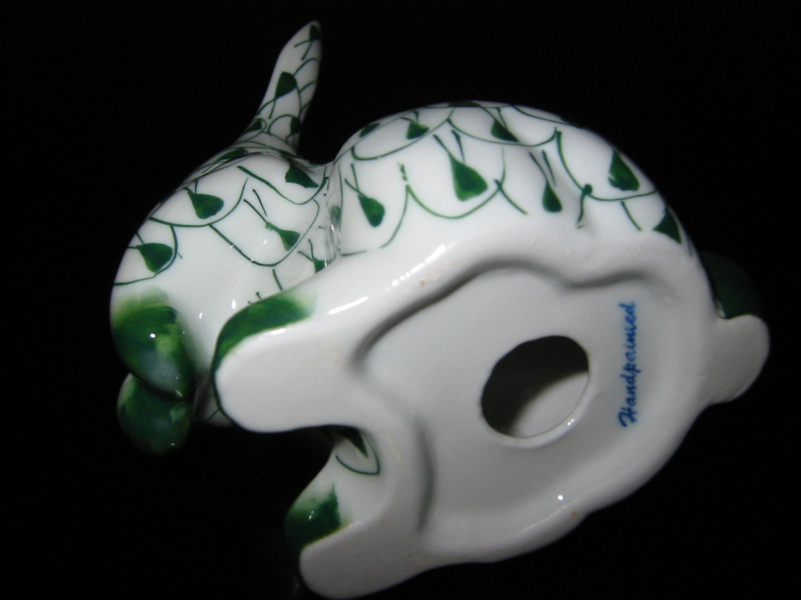 Herend Style Green White Hand Painted Porcelain Rabbit Figurine - Designer Unique Finds 
 - 5