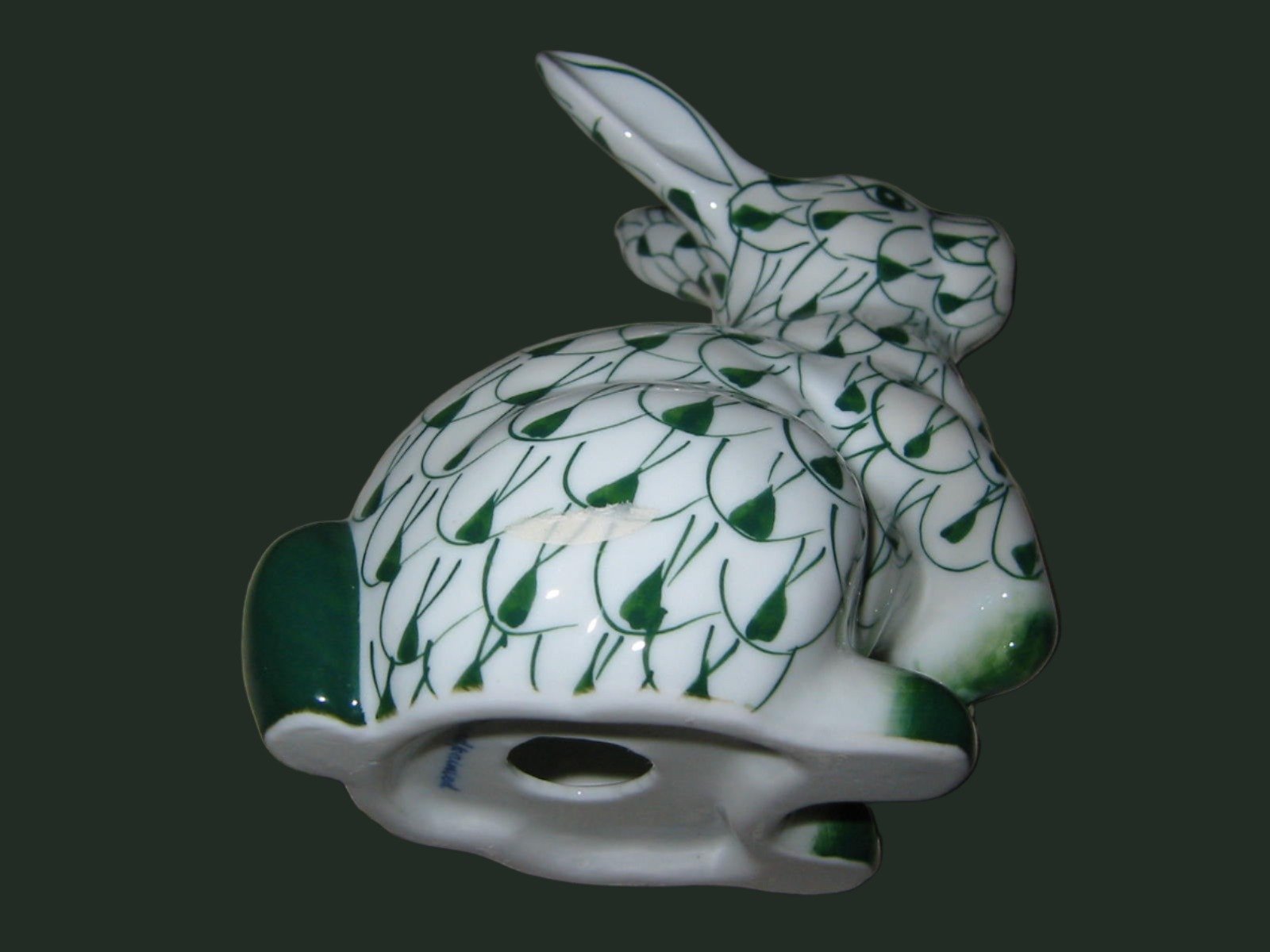 Herend Style Green White Hand Painted Porcelain Rabbit Figurine - Designer Unique Finds 
 - 4