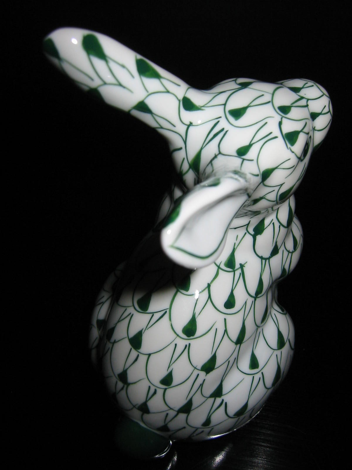 Herend Style Green On White Porcelain Rabbit Statue Marked Hand Painted