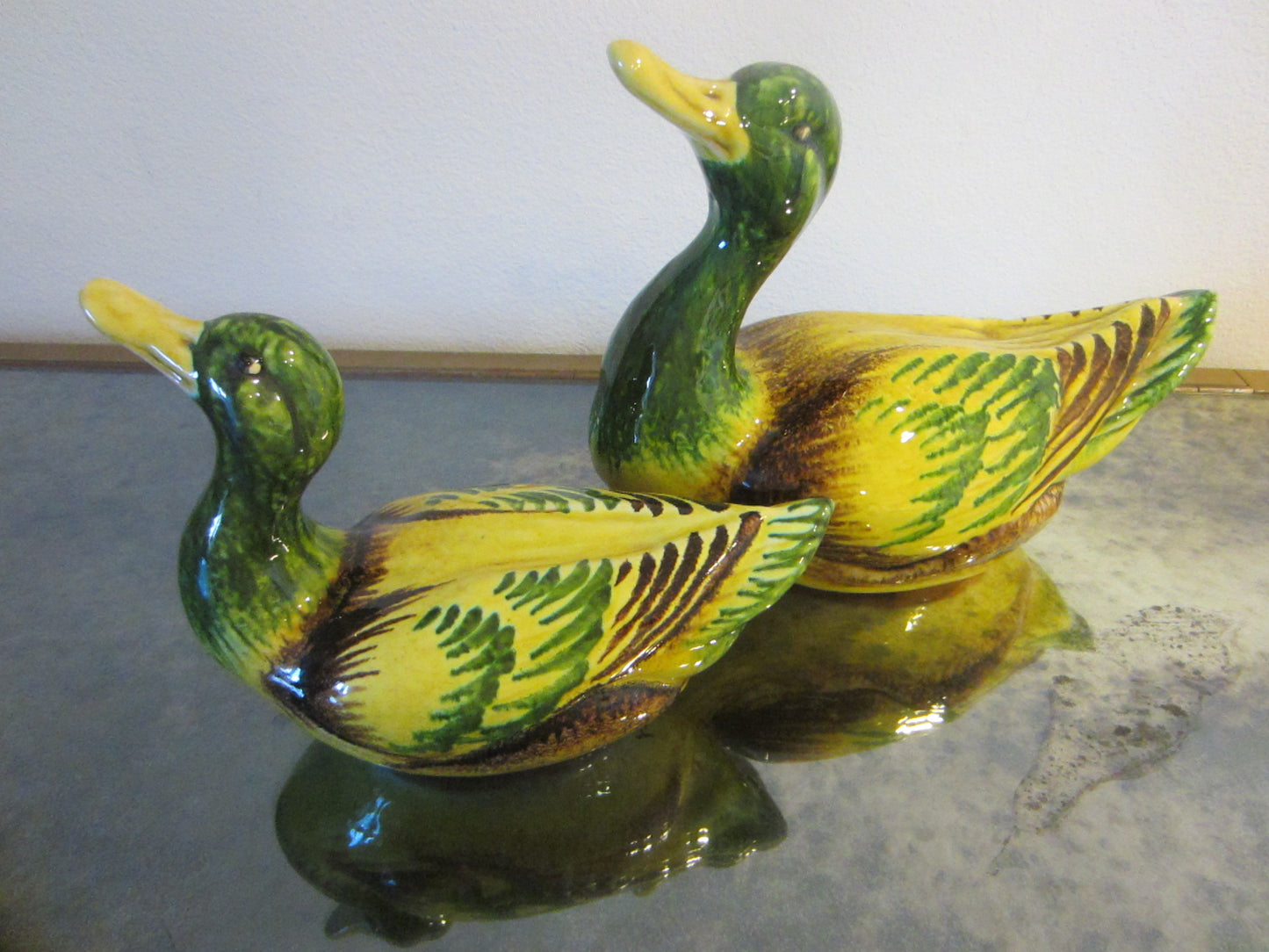 Italian Green Ceramic Ducks Yellow Accent - Designer Unique Finds 