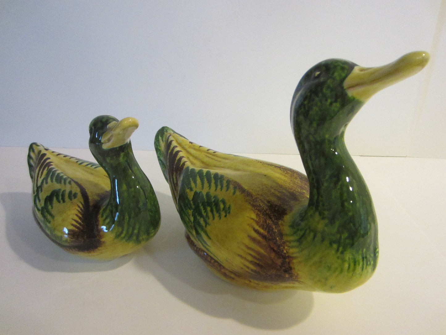 Italian Green Ceramic Ducks Yellow Accent - Designer Unique Finds 