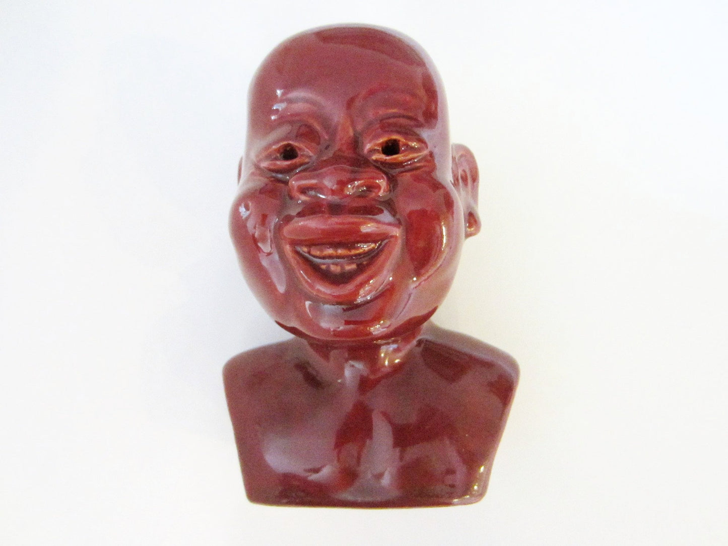 CN Keramik Red Glazed Art Signature Scandinavian Head Bust - Designer Unique Finds 