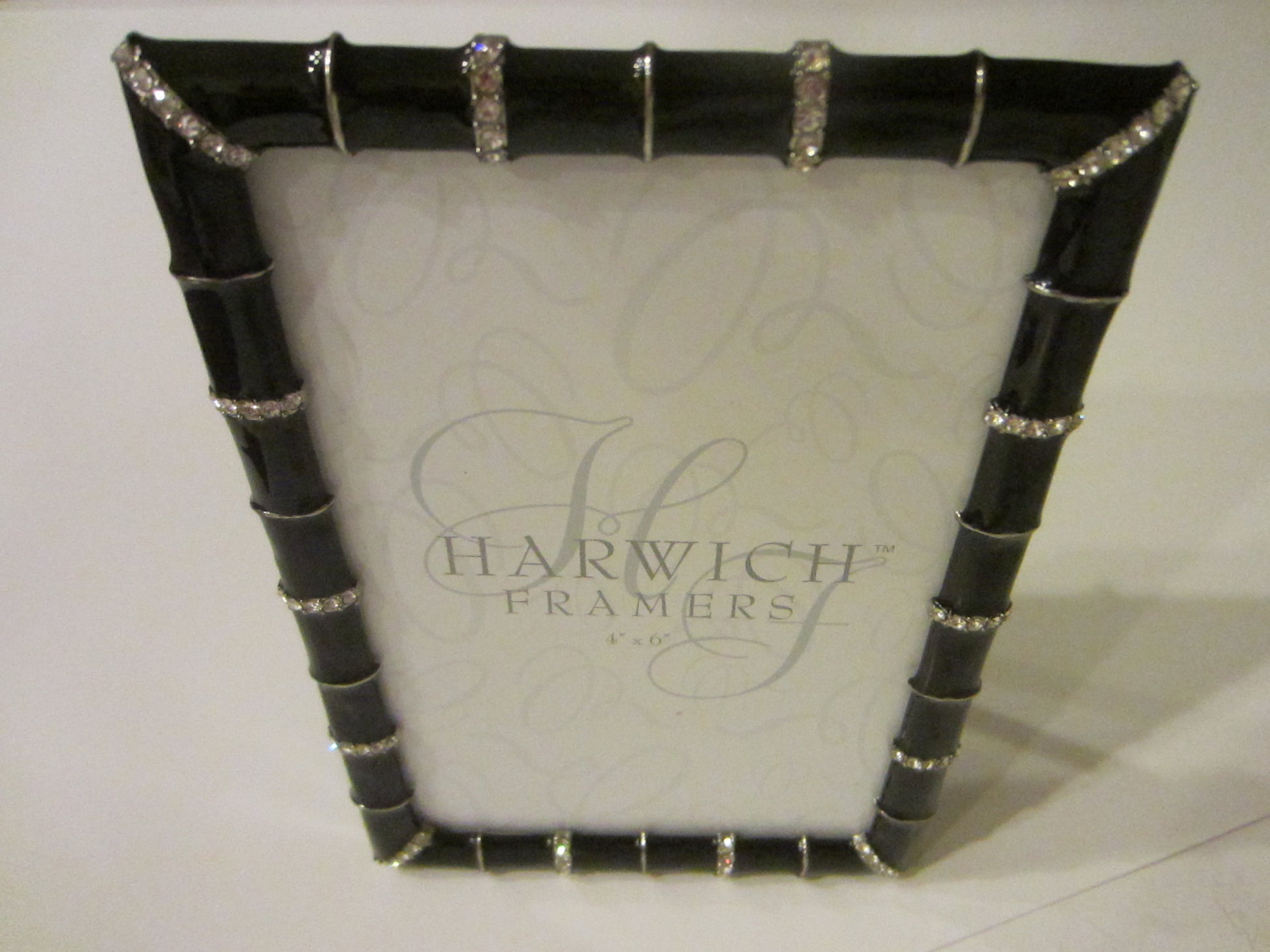 Harwich Framers Black Enamel Photo Frame Decorated White Rhinestones - Designer Unique Finds 