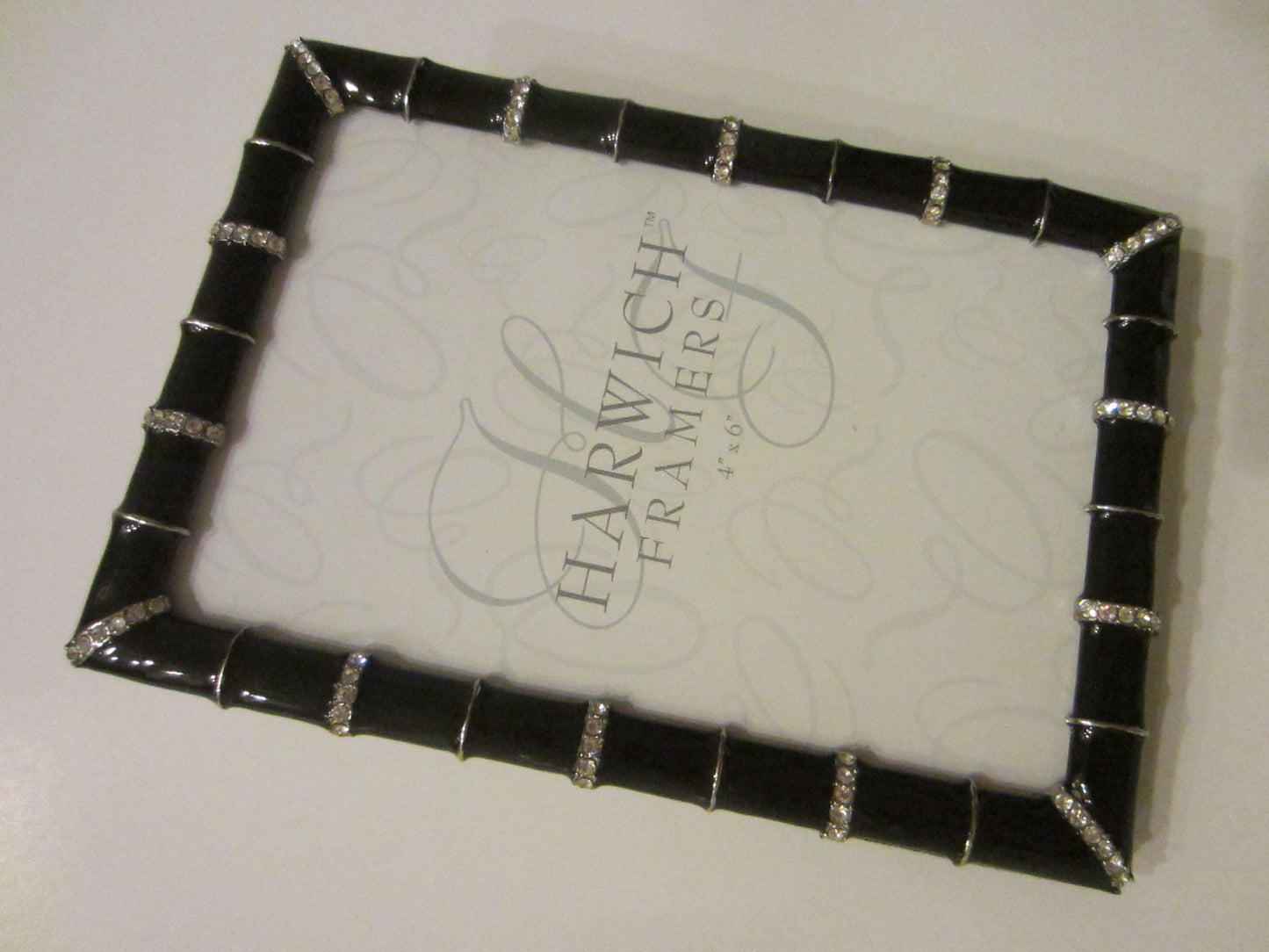 Harwich Framers Black Enamel Photo Frame Decorated White Rhinestones - Designer Unique Finds 