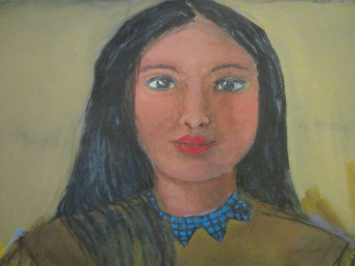 Folk Art Native Female Portrait Oil On Canvas - Designer Unique Finds 