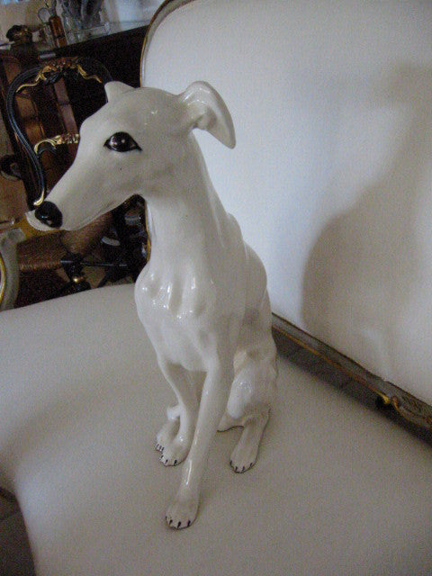 White Porcelain Greyhound Life Size Dog Statue - Designer Unique Finds 