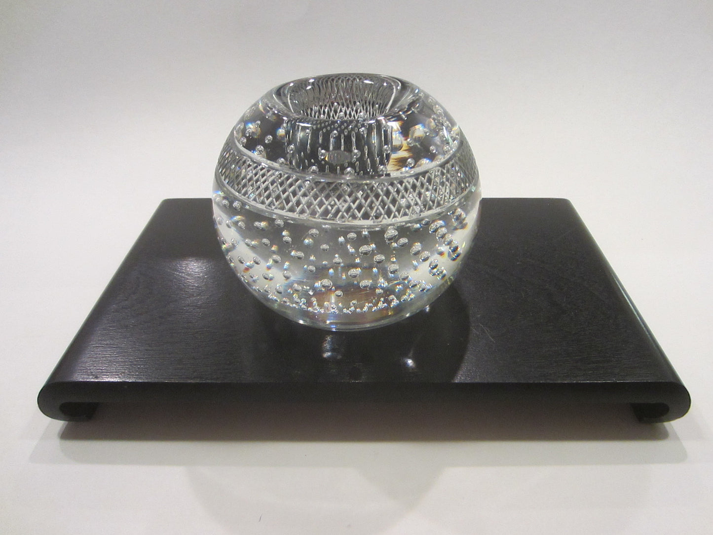 Webb England Crystal Bubble Striker Match Holder Signed Paperweight