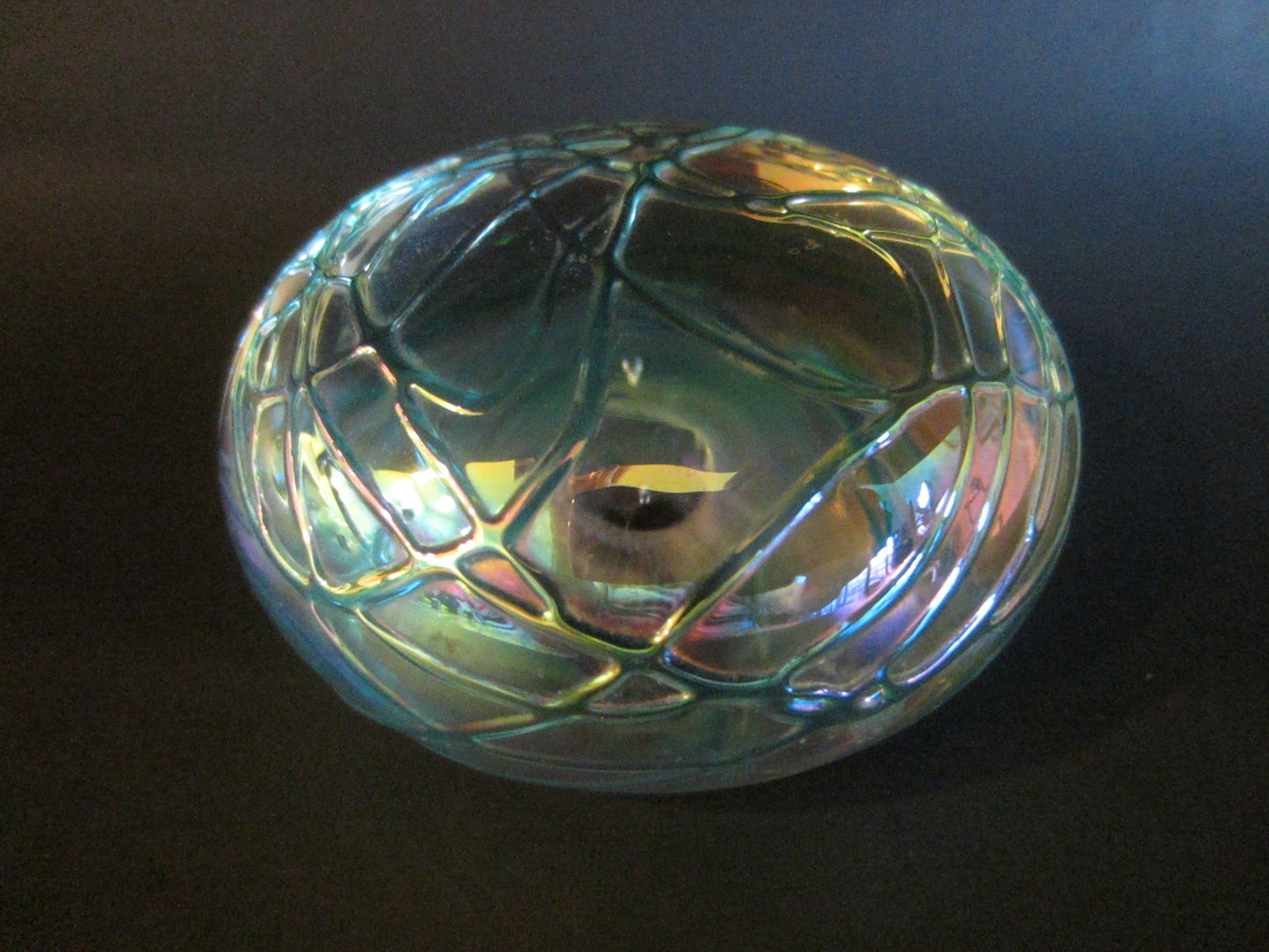 Levay Aqua Blue Iridescent Signed Glass Paperweight