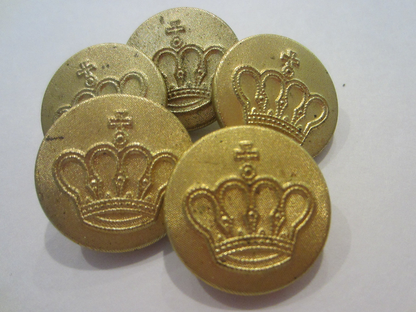 Vintage Brass Crown Buttons Set