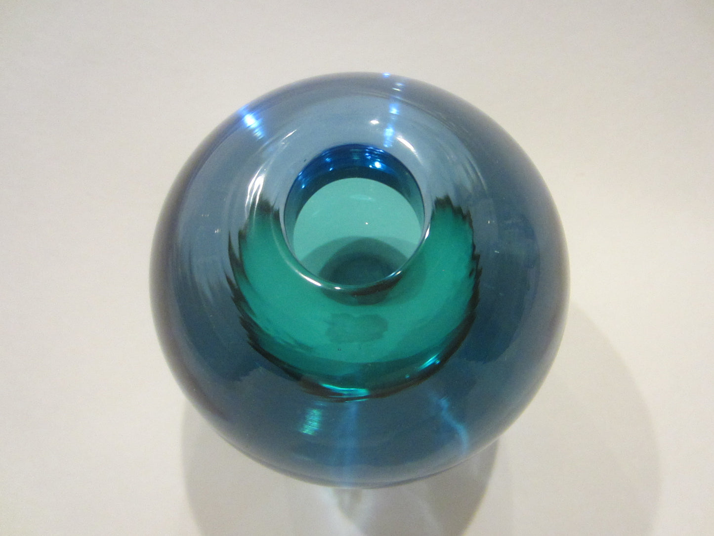 Spherical Sea Green Blue Glass Sommerso Murano Vase Candle Holder