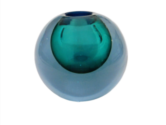 Spherical Sea Green Blue Glass Sommerso Murano Vase Candle Holder