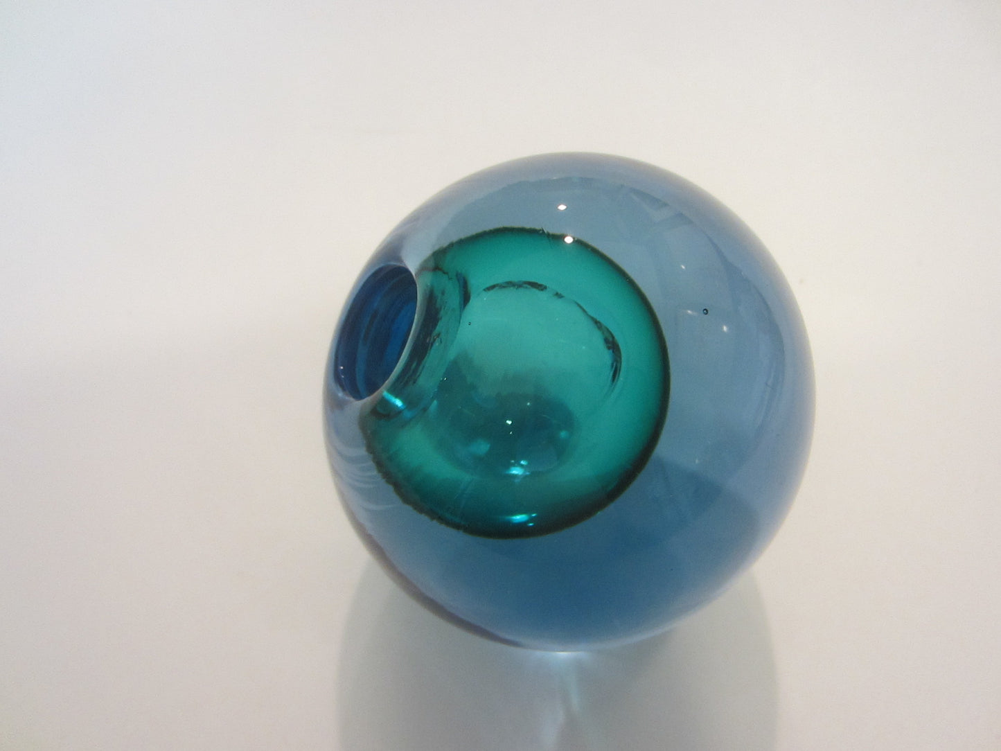 Spherical Sea Green Blue Glass Sommerso Murano Vase Candle Holder