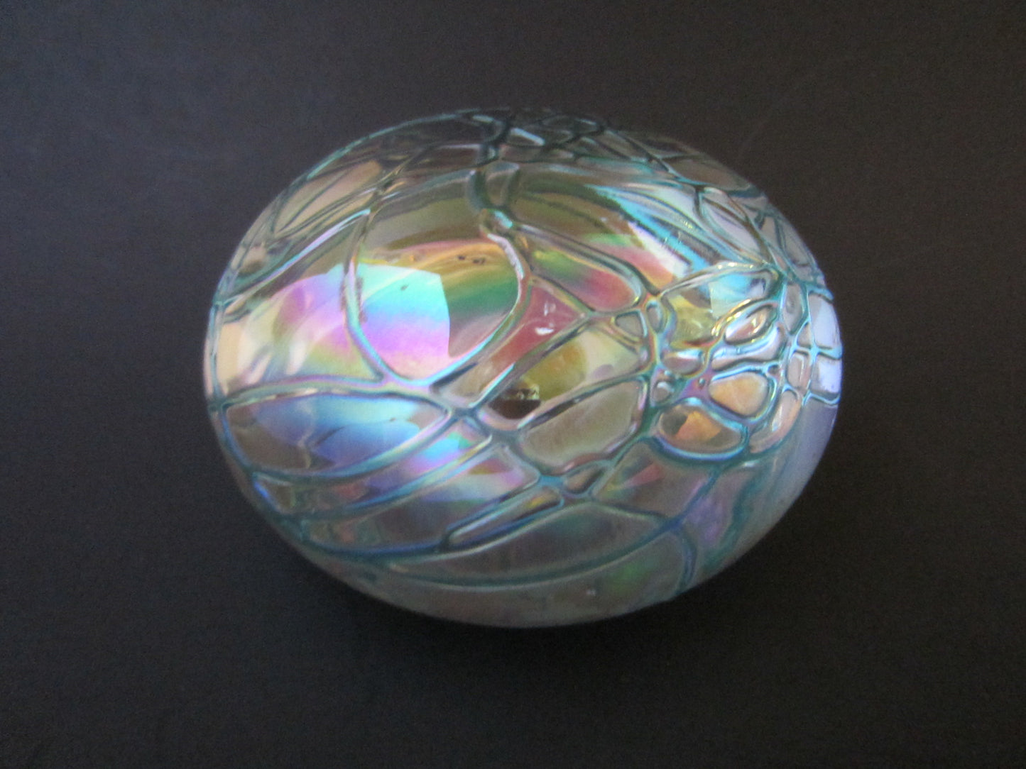 Levay Aqua Blue Iridescent Signed Glass Paperweight