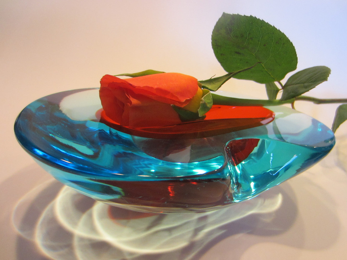 Murano Glass Sommerso Oblong Blue Red Dish