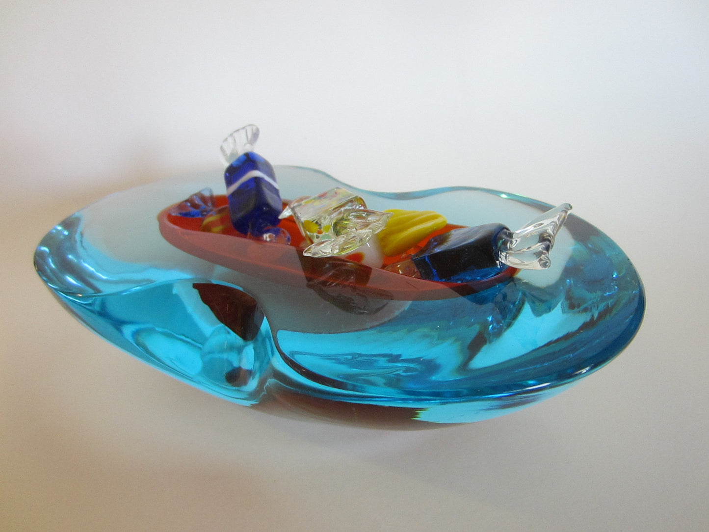 Murano Glass Sommerso Oblong Blue Red Dish