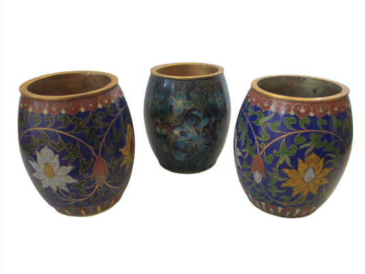 Asian Cloisonne Lotus Blossoming Enamel Candleholders Suit 