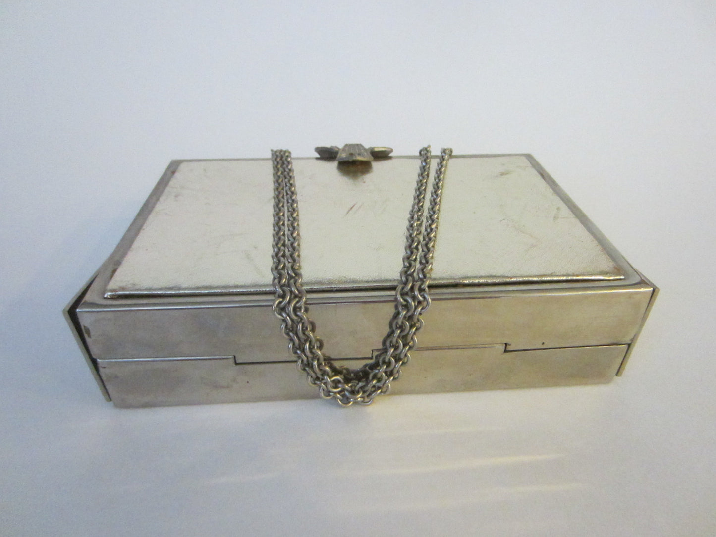 Ottolenghi Italy Silver Tone Clutch Evening Purse Long Chain Straps Marked