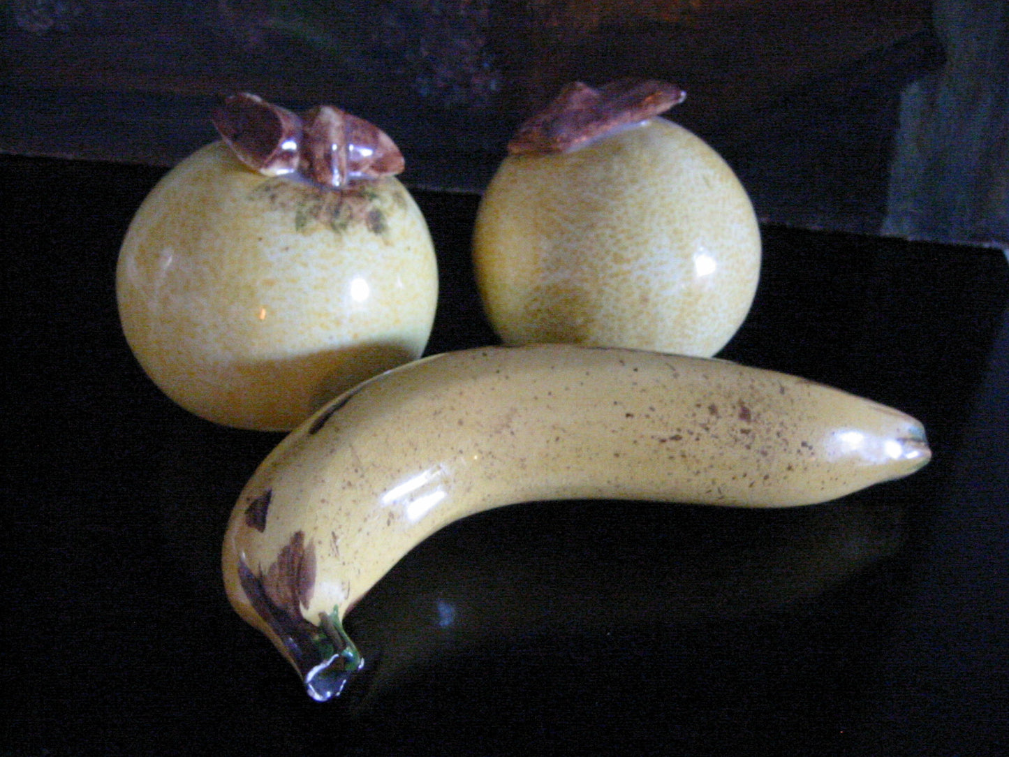 Three Hand Decorated Yellow Painted Ceramic Fruits