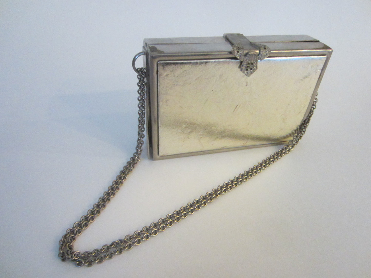 Ottolenghi Italy Silver Tone Clutch Evening Purse Long Chain Straps Marked