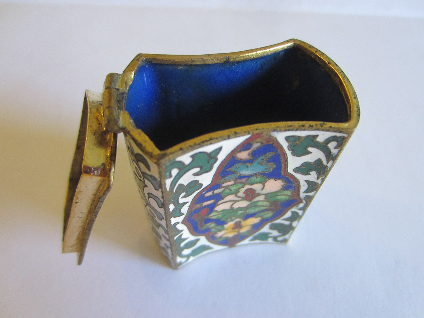 Asian Cloisonne Match Box Decorated Enamel Medallion Over Brass