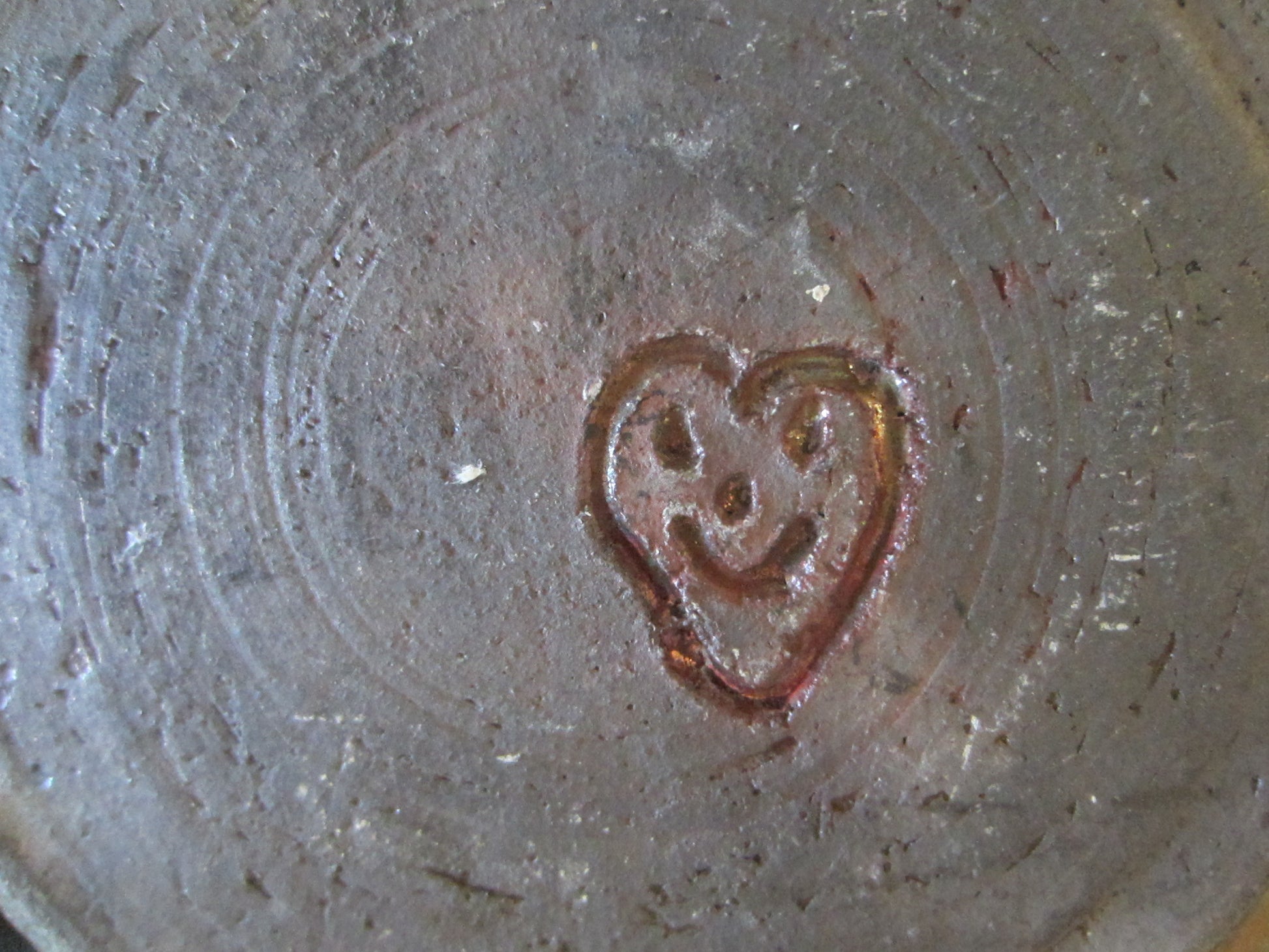 Folk Art Pottery Vase With Heart And Smile Flame Mark - Designer Unique Finds 