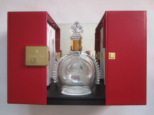 Saint Louis France Remy Martin Hand Made Crystal Decanter Red Leather Mirrored Case