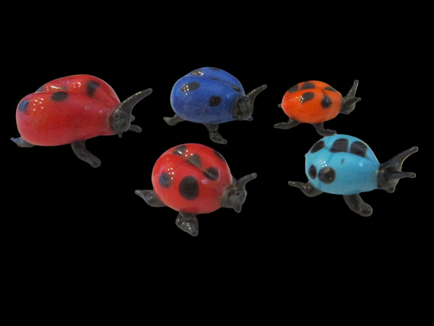 Miniature Lady Bugs Family of Five Decorative Glass Arts