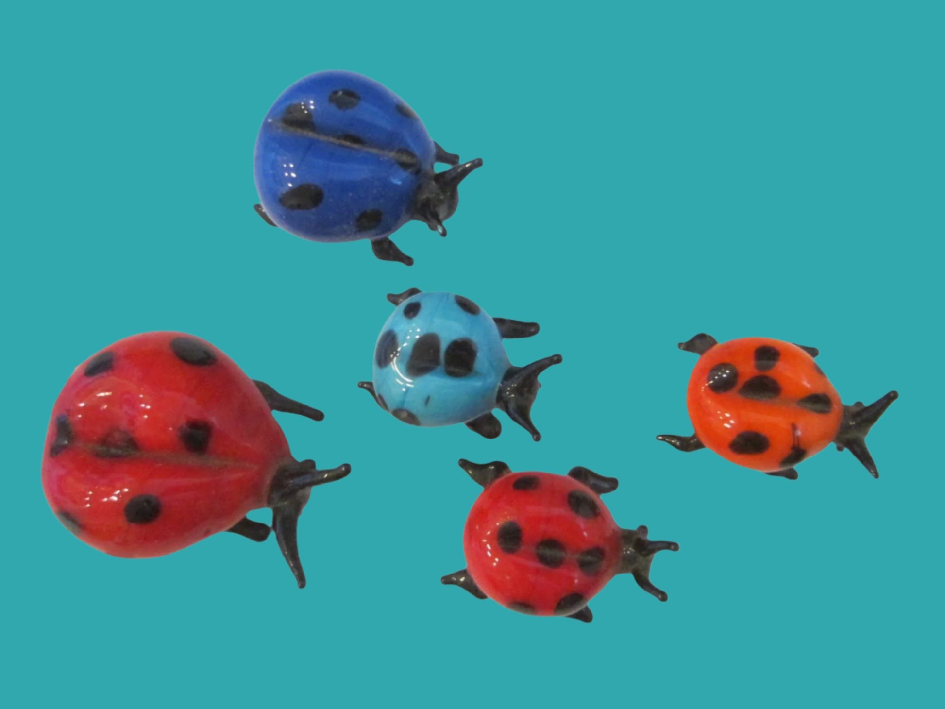 Art Glass Group of Five Miniature Colored Lady Bugs - Designer Unique Finds 