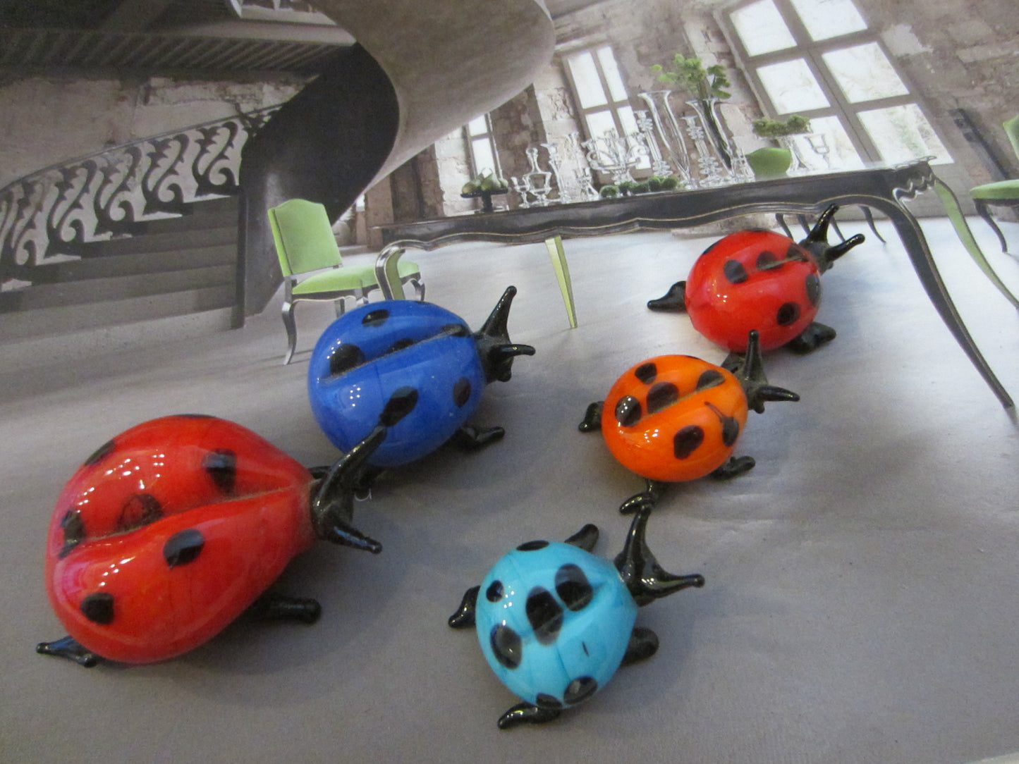 Miniature Lady Bugs Family of Five Decorative Glass Arts