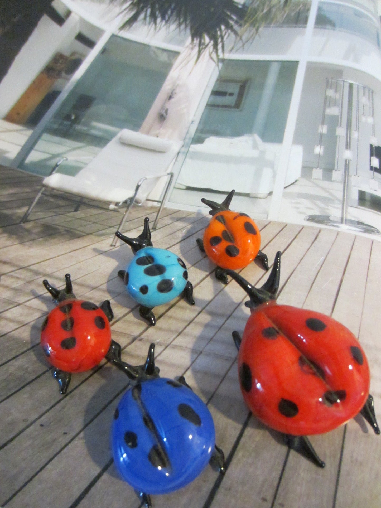 Miniature Lady Bugs Family of Five Decorative Glass Arts