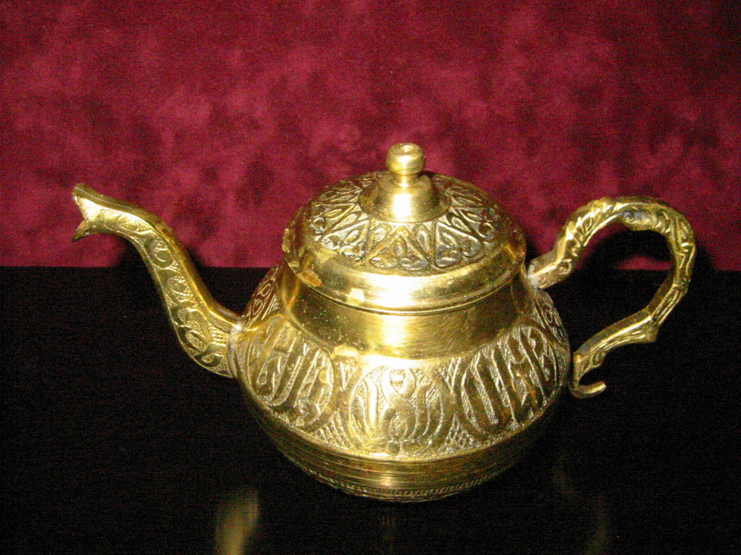 Asian Brass Teapot Embossed Dragon Spout Figurative Symbols  - Designer Unique Finds  - 1