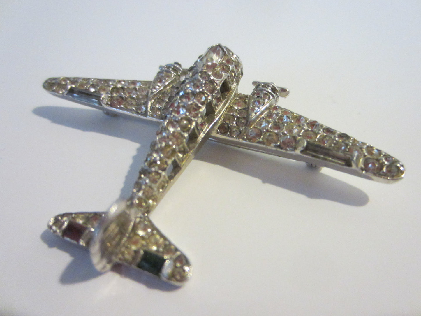 Trifari Airplane Brooch Swarovski Micro Pave Silver Propeller - Designer Unique Finds 