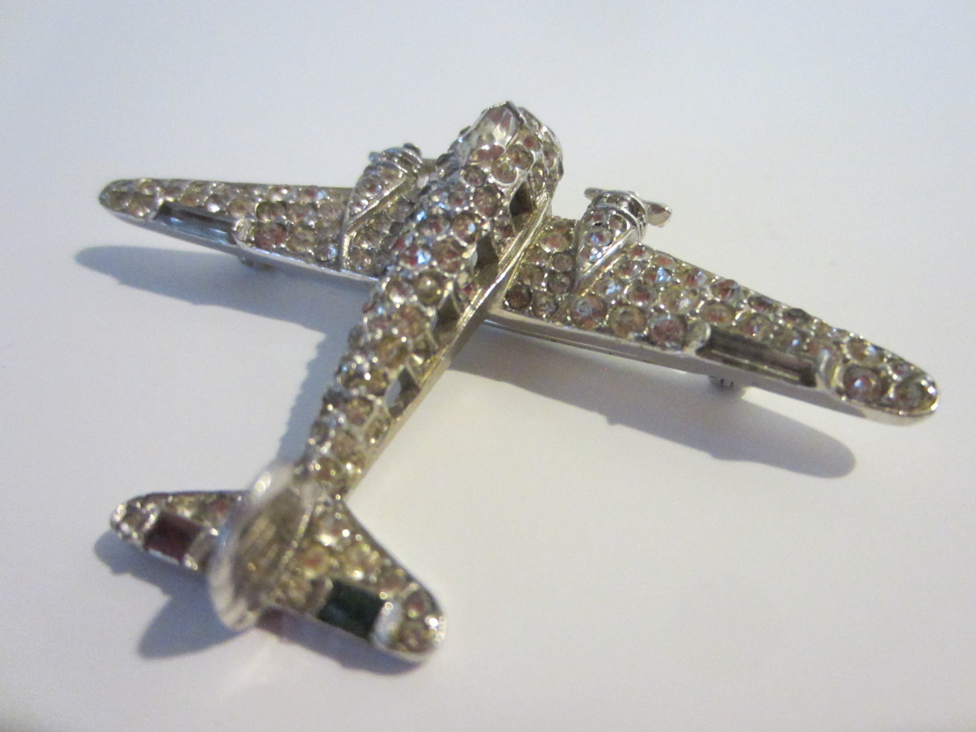 Trifari Airplane Brooch Swarovski Micro Pave Silver Propeller - Designer Unique Finds 