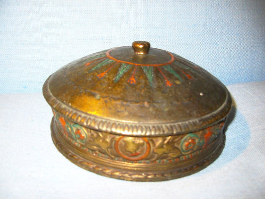 Italian Chalk Ware Jewelry Box Gilt Decorated Hand Colored Medallions With Signature - Designer Unique Finds 
 - 2