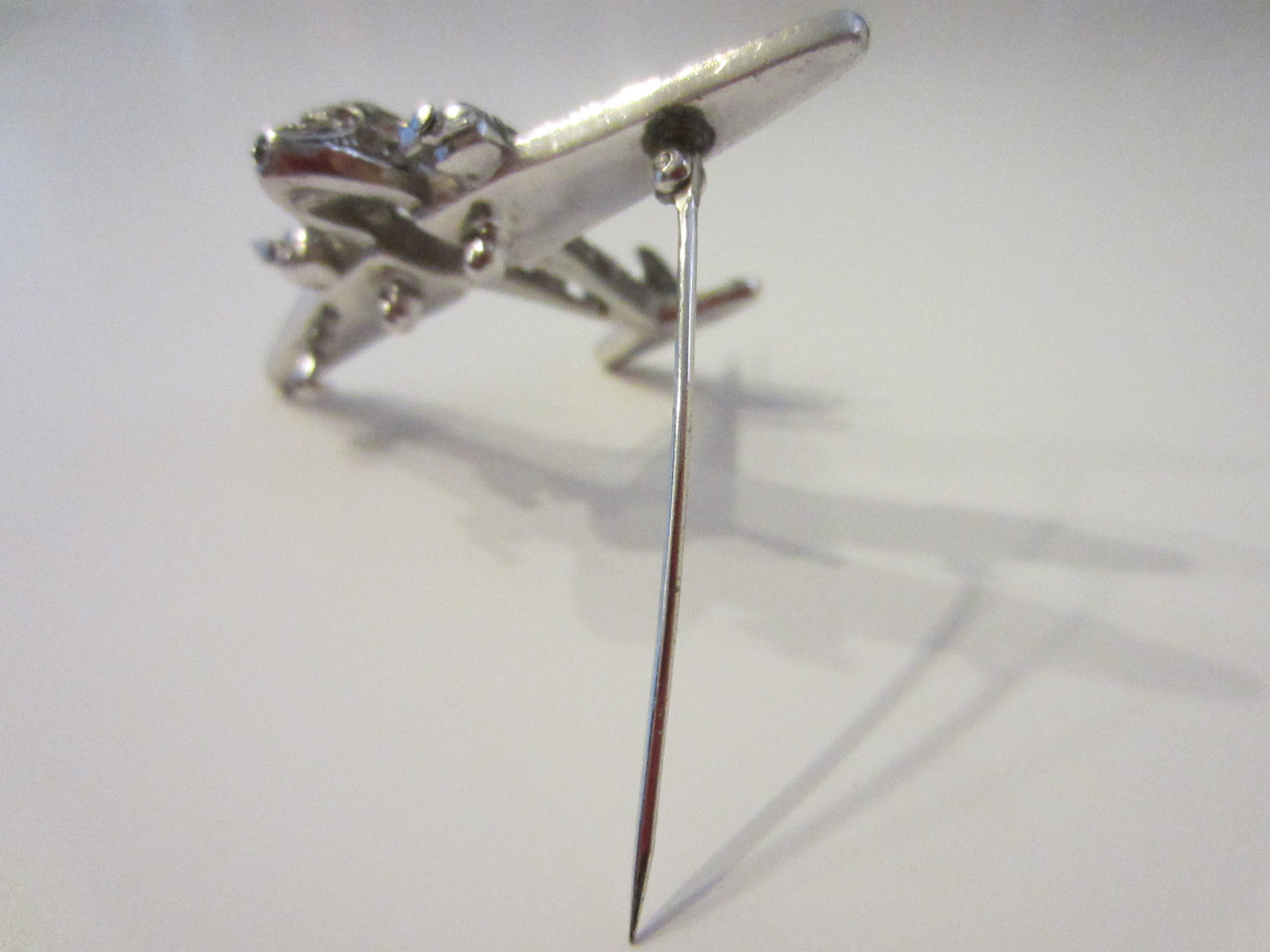 Trifari Airplane Brooch Swarovski Micro Pave Silver Propeller - Designer Unique Finds 