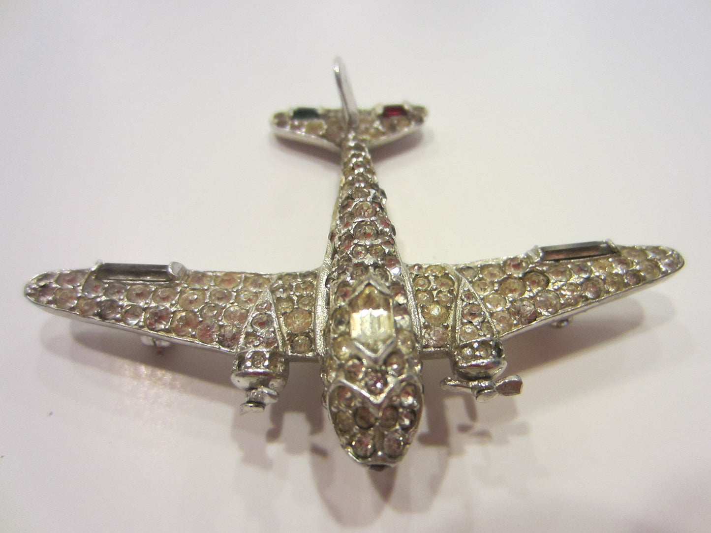 Trifari Airplane Brooch Swarovski Micro Pave Silver Propeller - Designer Unique Finds 