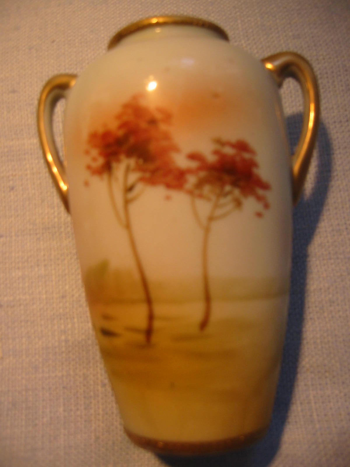 Nippon Japan Porcelain Hand Painted Scenic Vase Gilt Decorated - Designer Unique Finds 