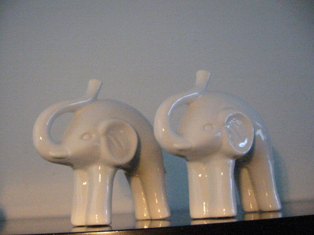 White Ceramic Abstract Elephants Mid Century Modernist - Designer Unique Finds 