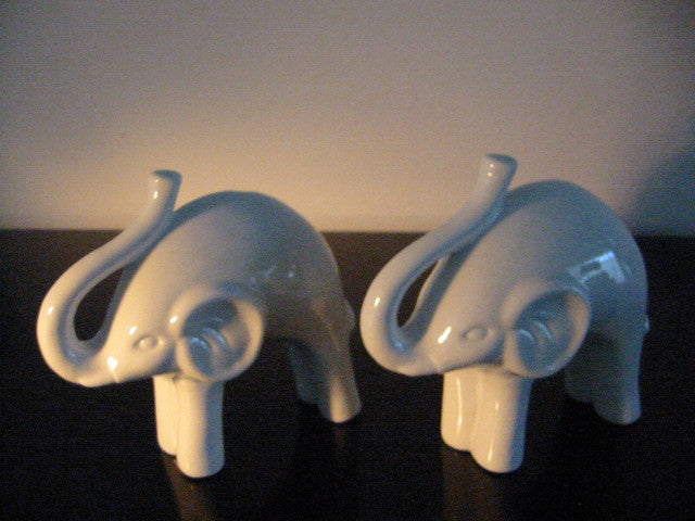 White Ceramic Abstract Elephants Mid Century Modernist - Designer Unique Finds 