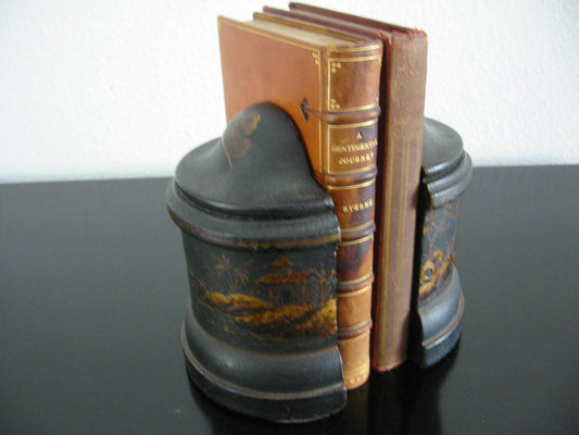 Japanese Scenic Bookends High Relief Gilt Flowers