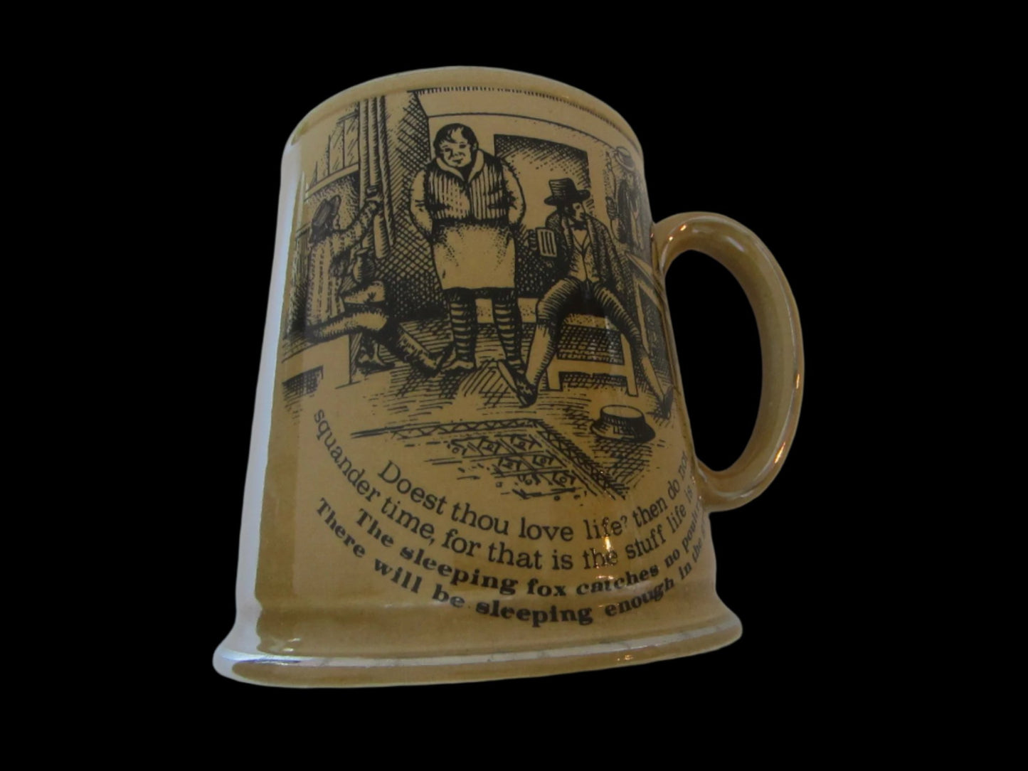 James Kent Staffordshire England Figurative Mustard Mug Scripted Bar Scene