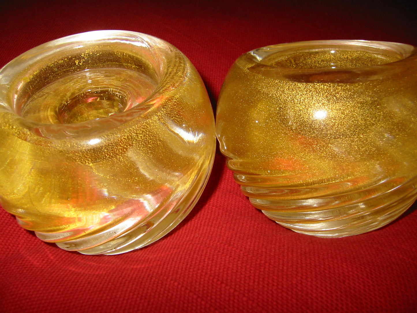 Murano Barrovier Tosso Glass Votive Candle Holders Archimedes Bowl Design Gold Inclusion - Designer Unique Finds 