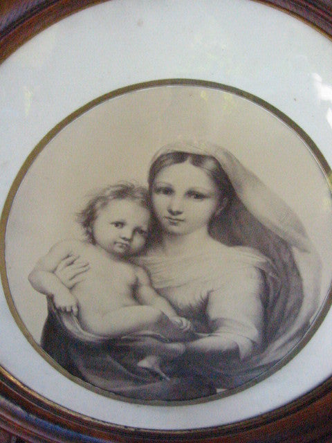 Antique Mahogany Oval Frame Madonna Child Portrait Raphael Dreseden Provenance - Designer Unique Finds 