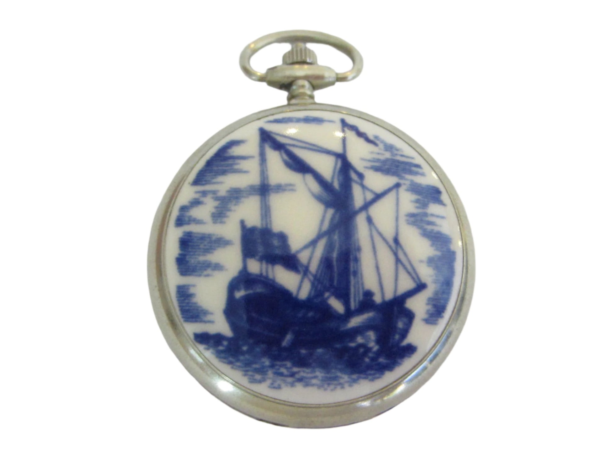 Russian Blue White Porcelain Hunter Nautical Pocket Watch - Designer Unique Finds 