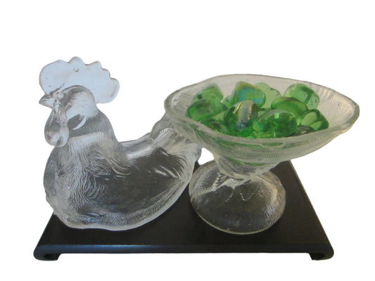 Mid Century Glass Rooster Covered Candy Bowl