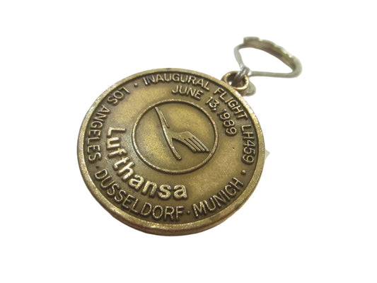 Lufthansa Inaugural Flight Los Angeles Dusseldorf June 1989 Brass Key Chain