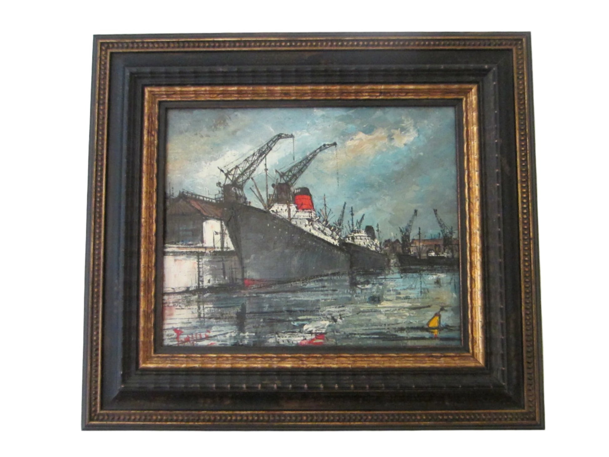 Purille Titled Port Du Havre Maritime French Harbor Boat Seascape Oil On Canvas - Designer Unique Finds 