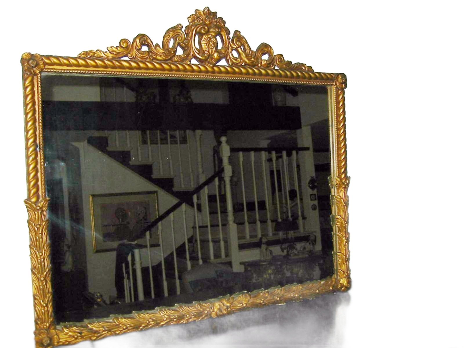 Art Deco Gold Leaf Large Crowned Horizontal Mirror